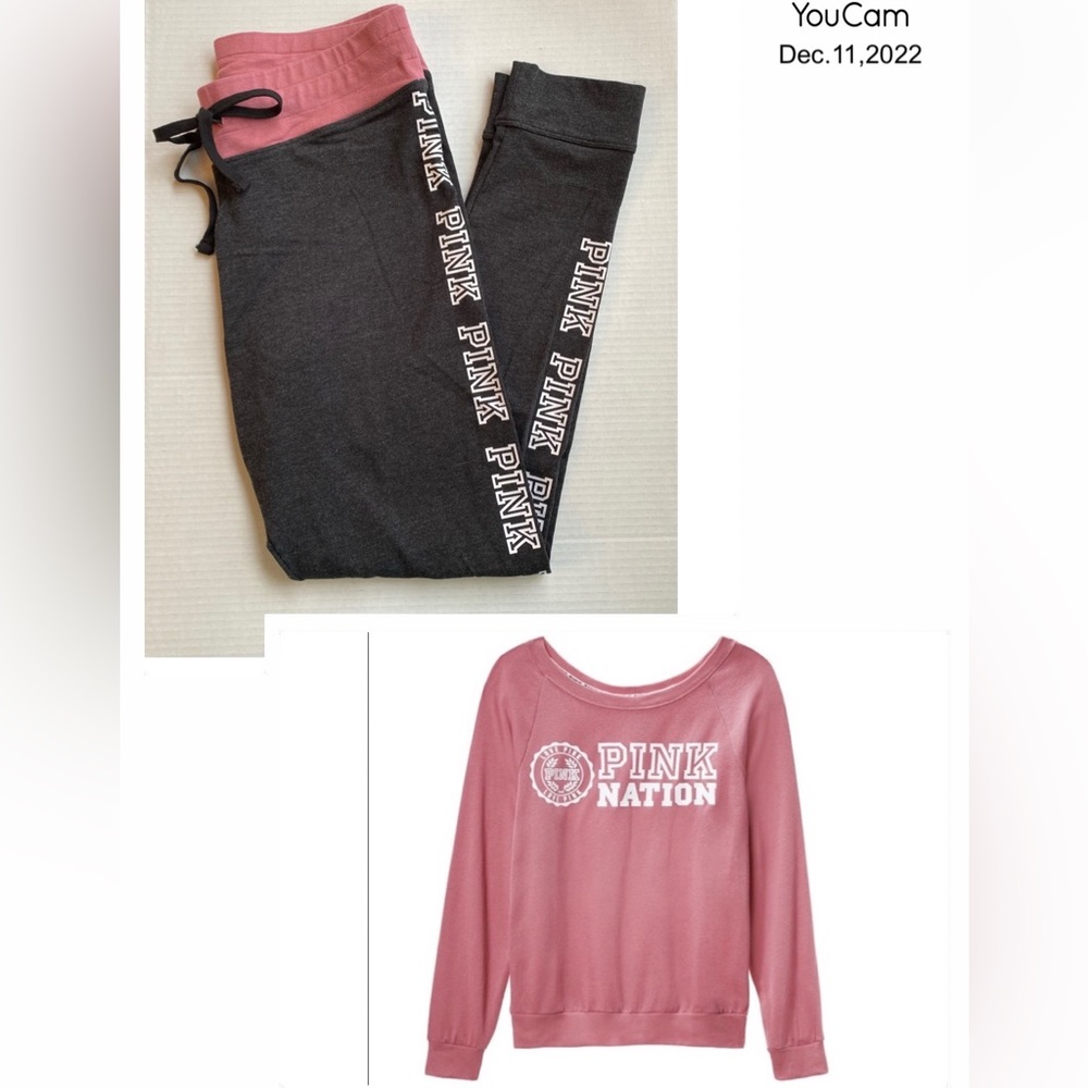 VS Pink 2016 drawstring waist Yoga leggings & Pink Nation begonia sweatshirt
